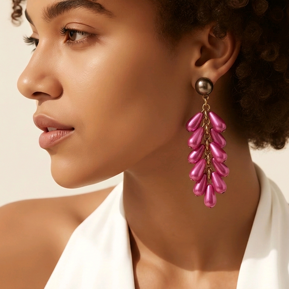 Source Unknown Fuchsia Cascade Earrings - image 1